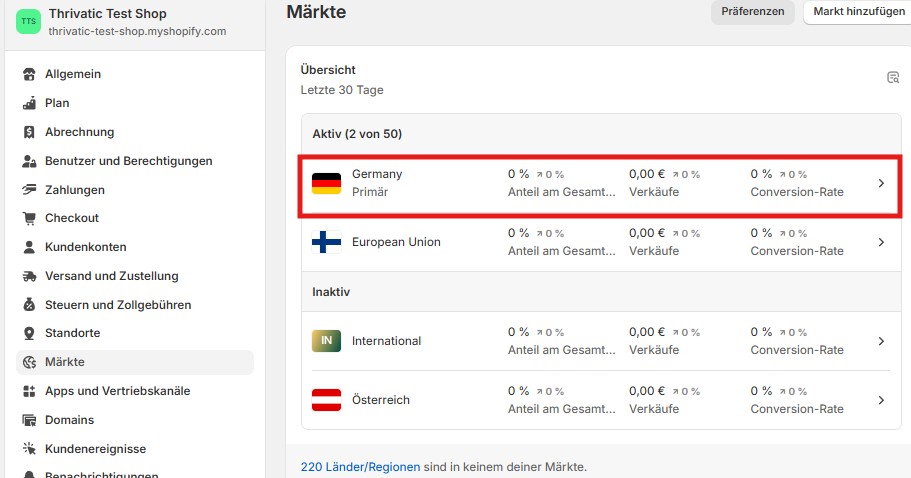 Übersetzungen über Märkte in Shopify.