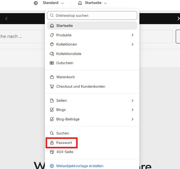 Design der Passwortseite in Shopify anpassen.