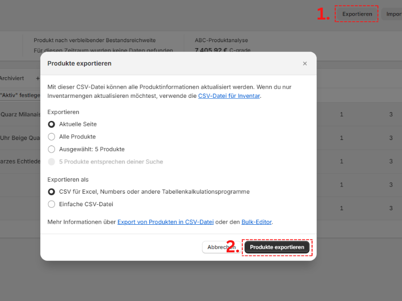 Produkte in Shopify exportieren