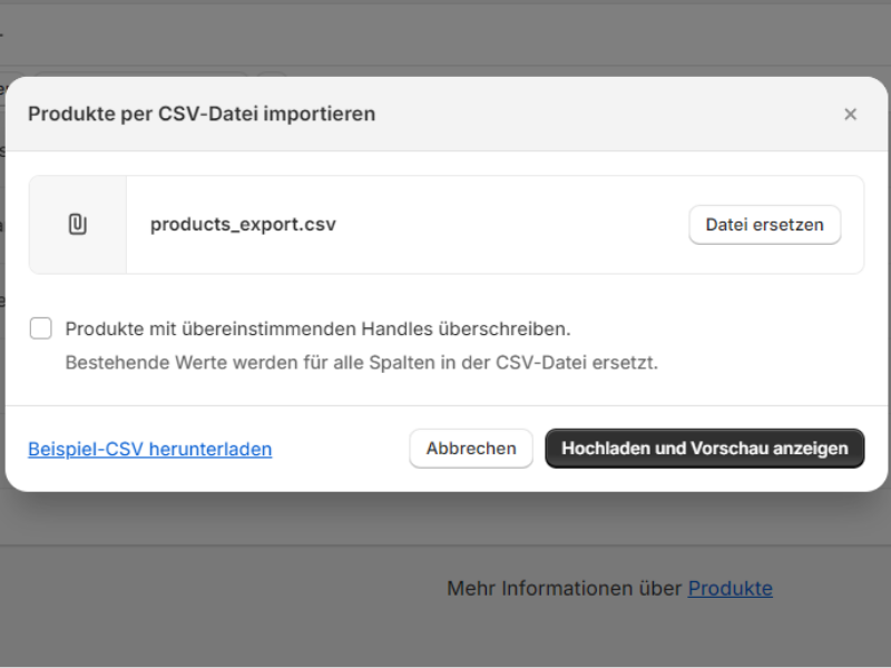 Produkte über CSV-Datei importieren.