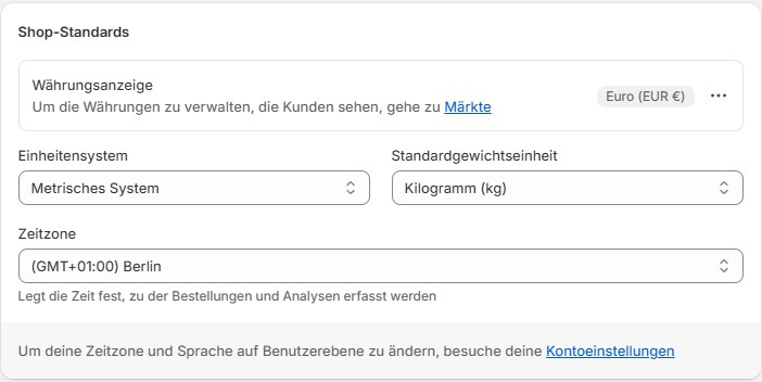 Shop-Standards einstellen