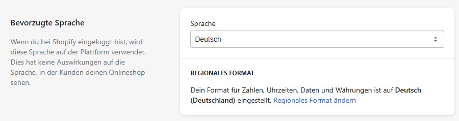Shopify auf Deutsch umstellen.