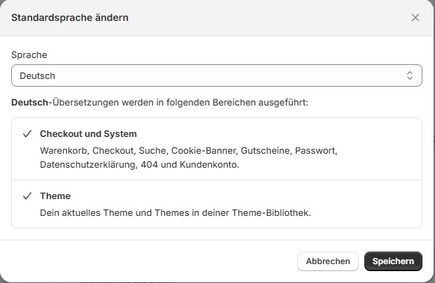 Umstellung Sprache auf Deutsch.