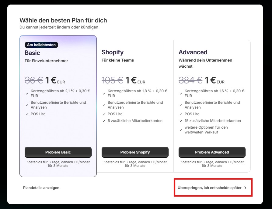 Kostenpflichtigen Plan überspringen
