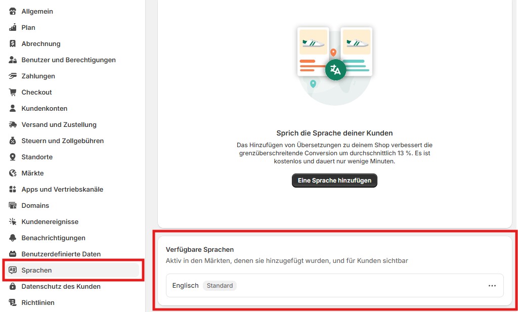 Sprache ändern Shopify Frontend
