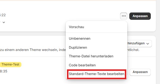 Standard Theme Texte bearbeiten und auf Deutsch übersetzen.