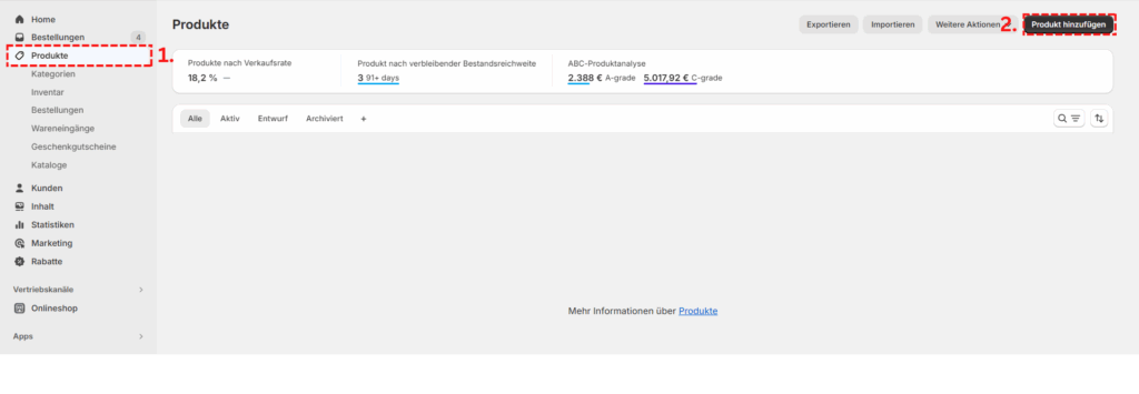 Produkt in Shopify hochladen
