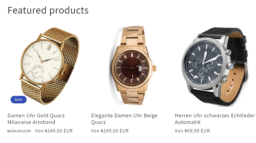Beispielprodukte in einer Shopify Collection