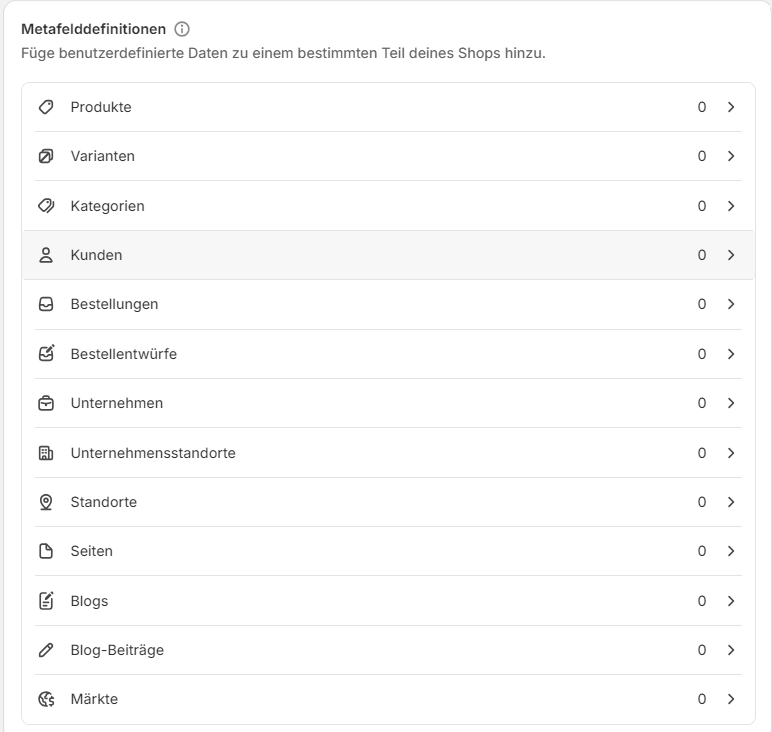 Metafelder in Shopify erstellen