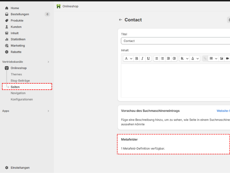 Metafelder Seiten hinterlegen