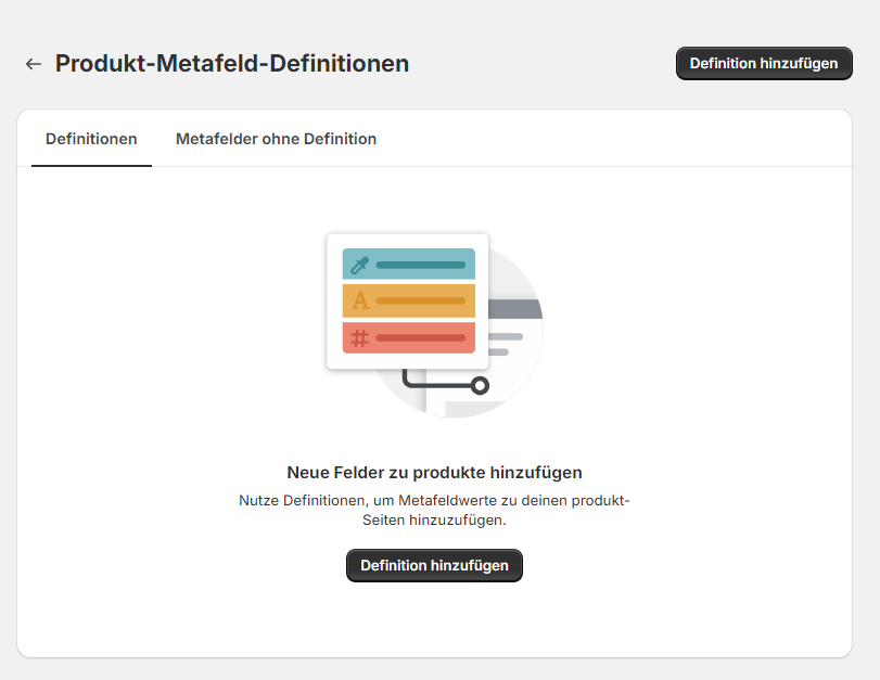 Produkte Metafield Definition