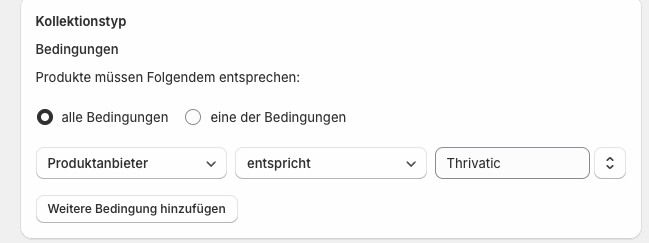 Produktanbieter festlegen - Automatisierte Kategorie Shopify