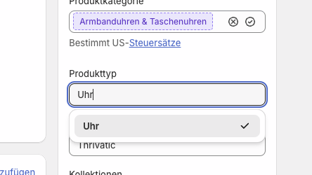 Produktkategorie festlegen - am Produkt Shopify