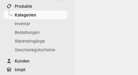 Kategorien im Shopify Backend öffnen