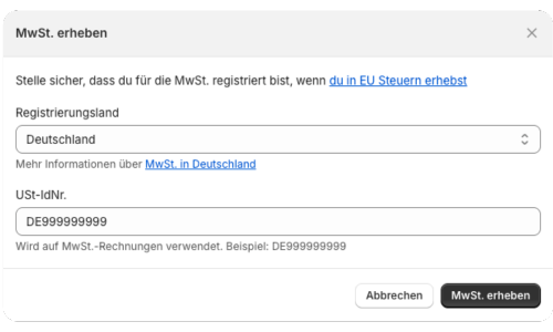 MwSt. in DE erheben.