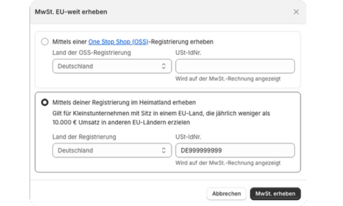 In Shopify MwSt. in der EU erheben.
