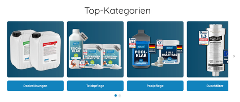 Kategorien auf der Startseite anbieten für eine schnelle Navigation.